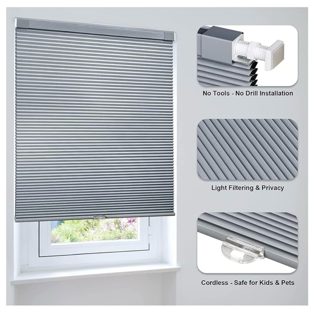 LazBlinds Cordless Cellular Shades, No Tools No Drill Blackout Honeycomb shade